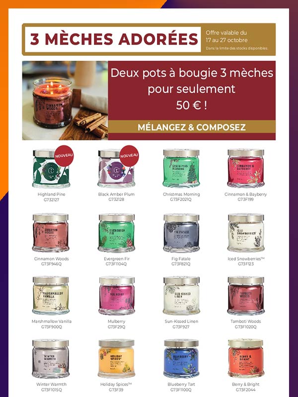 Promo pots 3 mèches Partylite 50,00€ les 2