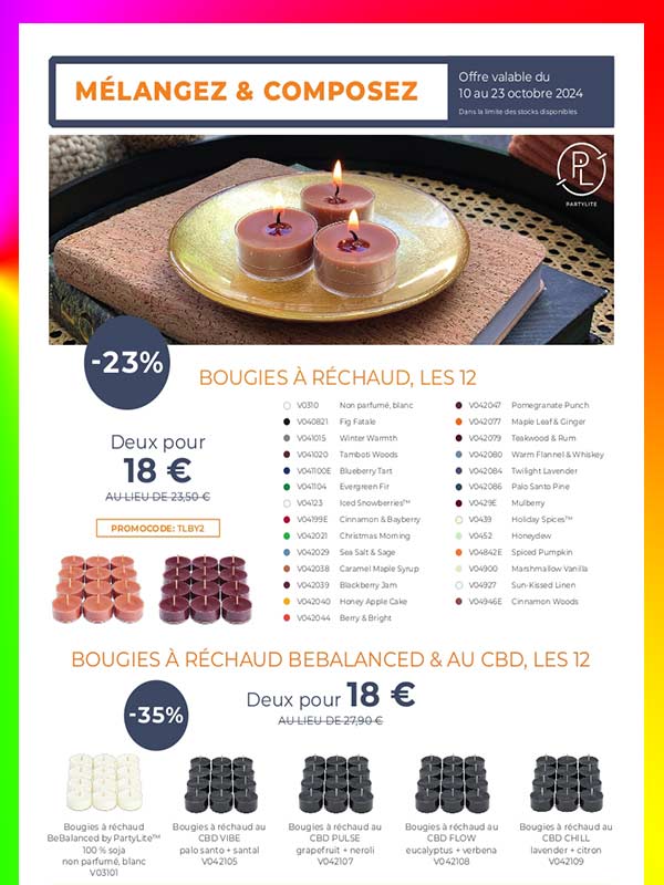 offre sur bougies réchauds  Partylite