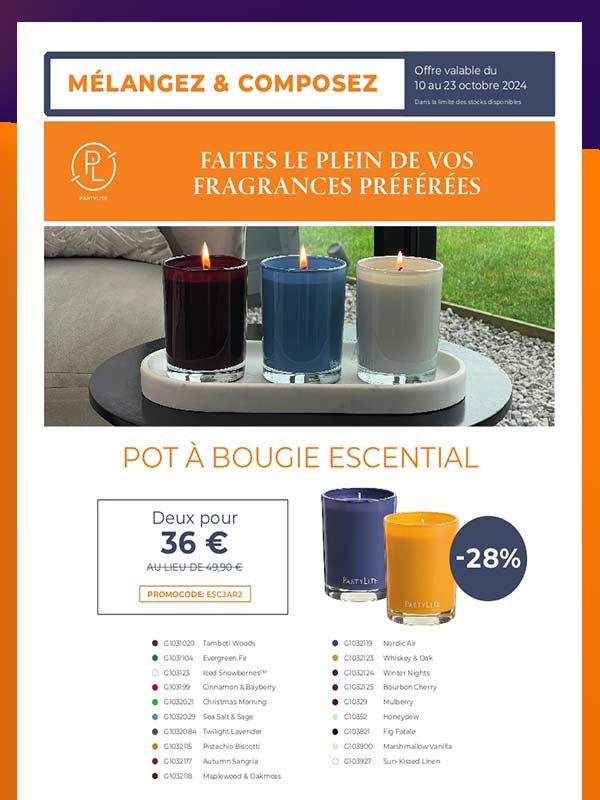 Les pots escential en promo chez Partylite 