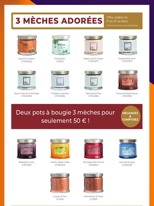 tous nos 3 mèches Partylite en promo 