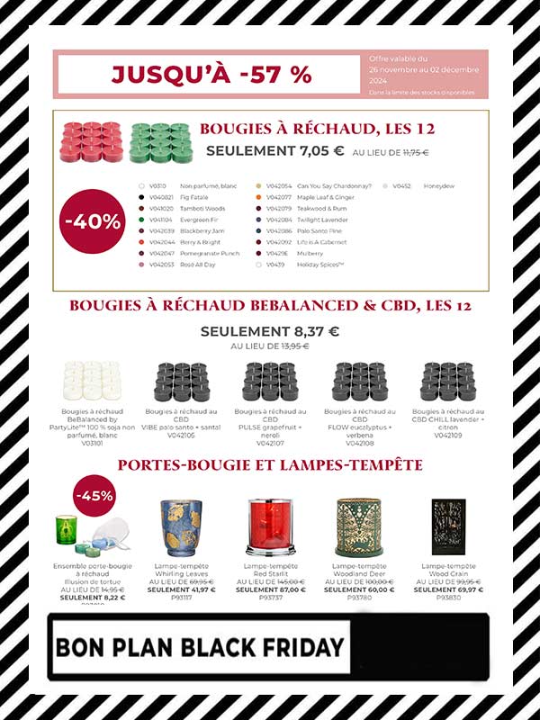 Partylite black Friday promo réchauds parfumés